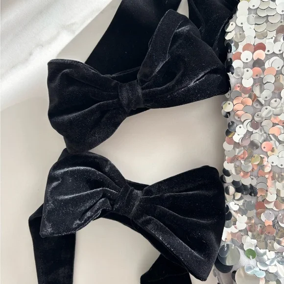 Miss Balykina Sequins Holiday Dress Black Bows Silver Girl Sz 5 Y.O. - Picture 5 of 10